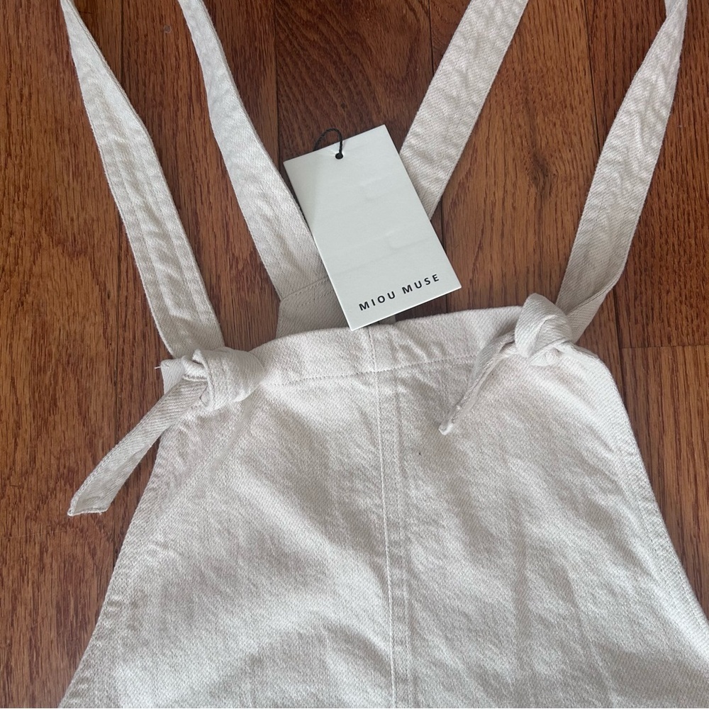 NWT Miou Muse Gemma Cotton Romper L Khaki Tie Strap Boho Resort Jumpsuit - Picture 5 of 12
